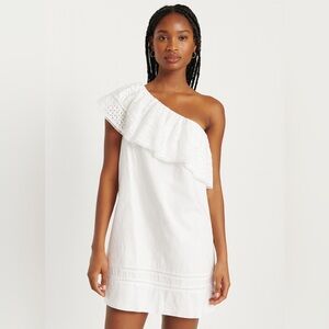 Abercrombie & Fitch M White Ruffle one Shoulder Eyelet Mini Dress